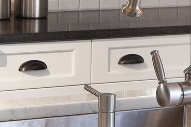 White Painted Kitchen with blue island