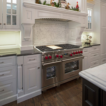 White perimeter with black island Halbrook kitchen remodel