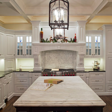 White perimeter with black island Halbrook kitchen remodel