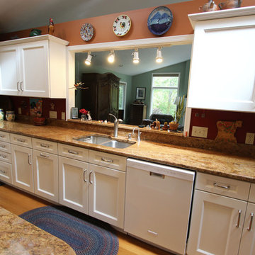 White Refaced Kitchen Cabinets with New Hardware, Coffee Bar
