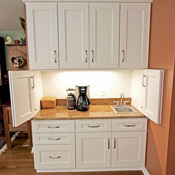 White Refaced Kitchen Cabinets with New Hardware, Coffee Bar