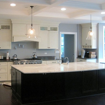 White shaker kitchen, large dark island