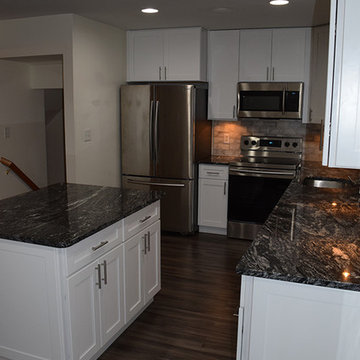 White Shaker Kitchen with new Dark Grey Laminate Flooring