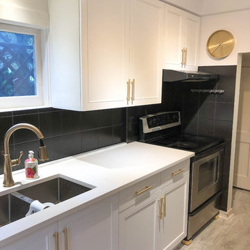 White shaker with gold bars - kitchen cabinet refacing in Toronto