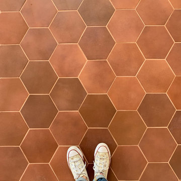 White Subway Tiles and Hexagon Tiles Kitchen