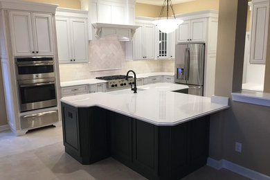White Traditional Kitchen with Accent Island