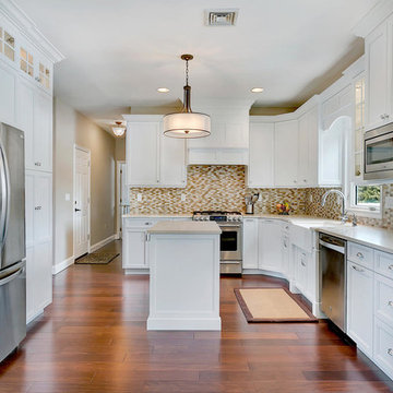 White Transitional Kitchen Staggered Height Cabinets