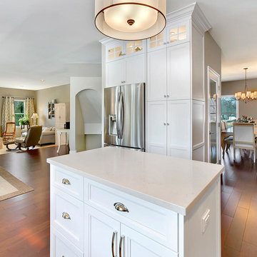 White Transitional Kitchen Staggered Height Cabinets