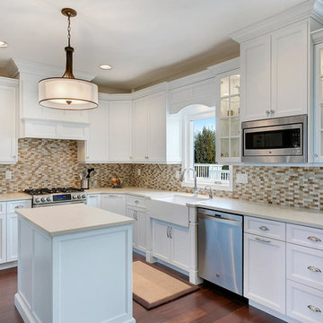 White Transitional Kitchen Staggered Height Cabinets