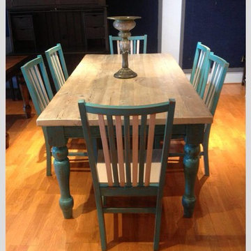 White-washed & Teal Farmhouse Table