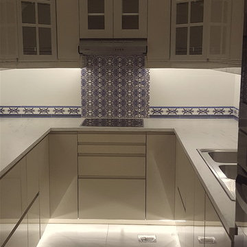 White with blue closed kitchen