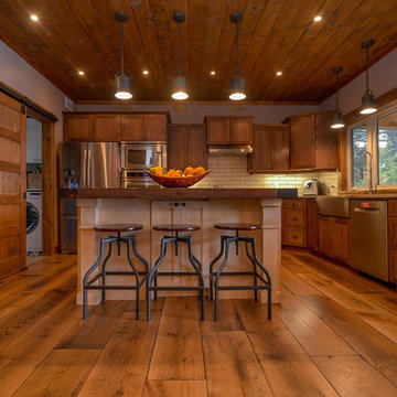 Wide Plank Natural White Oak Flooring in a Rustic Lake House