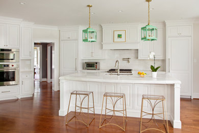 This is an example of a classic kitchen in Richmond with beaded cabinets.