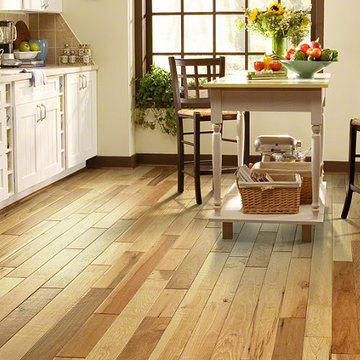 Wire Brushed Solid Hickory Wood Floor Kitchen