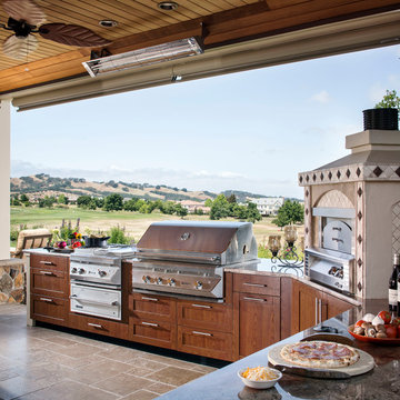 Wood-grain powder coat finish outdoor kitchen by Danver Stainless Steel Outdoor
