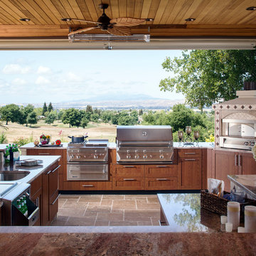 Wood-grain powder coat finish outdoor kitchen by Danver Stainless Steel Outdoor