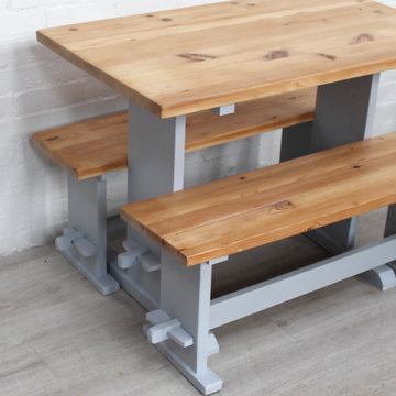 Wooden Benches & Kitchen Table Set Natural Wood & Warm Grey Paints