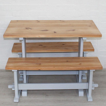 Wooden Benches & Kitchen Table Set Natural Wood & Warm Grey Paints