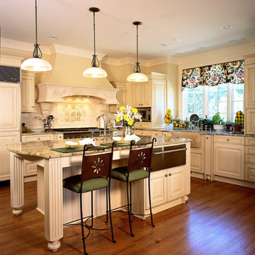 WoodMode Glazed Raised Panel White Cabinet Kitchen with Apron Front Sink