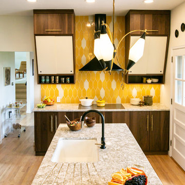 Yellow Backsplash Tile for Midcentury Modern Kitchen