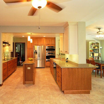 Young family Kitchen with 3 color cabinets