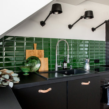 75 Kitchen with Black Cabinets and Green Backsplash Ideas You'll Love ...