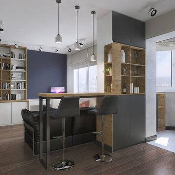 Минималистичный дизайн интерьера однокомнатной квартиры: кухня-гостиная