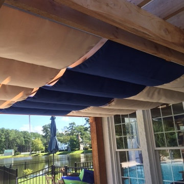 3 rows of 5'X10' Infinity Canopy in the Sunbrella linen and Marine Blue fabric.