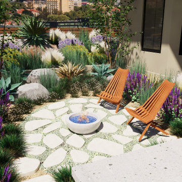 3D rendering for a landscape project - Cozy small firepit area for a modern home
