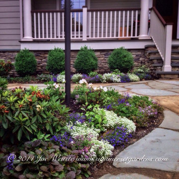 A colorful front yard garden design.