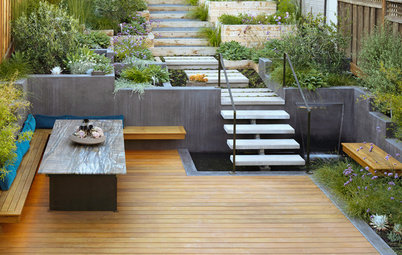 Outdoor Rooms and Stylish Plantings Tame a Hilly Lot