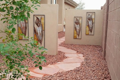 Design ideas for a large southwestern drought-tolerant side yard gravel garden path in Phoenix.