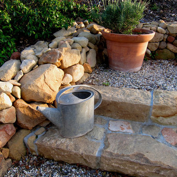 Antique Watering Can on Hand Hewn Stone Steps