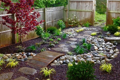 Design ideas for a mid-sized asian shade side yard stone landscaping in DC Metro.