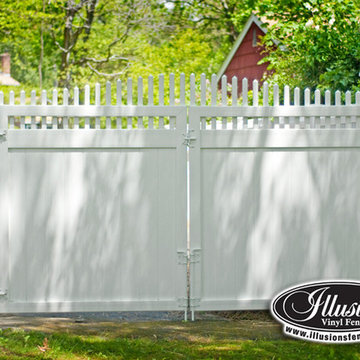 Awesome White Vinyl PVC Drive Gate Idea from Illusions Vinyl Fence