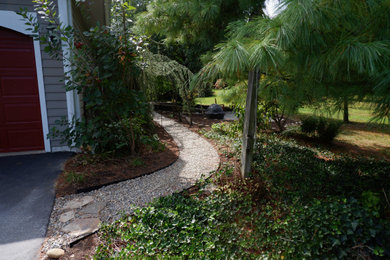 Modelo de jardín ecléctico de tamaño medio en patio trasero