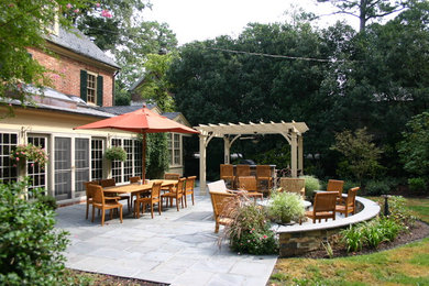 Inspiration for a medium sized classic patio in Richmond with a fire feature and natural stone paving.