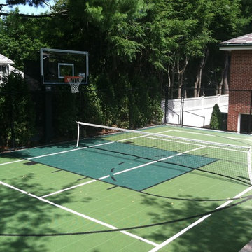 Backyard Basketball and Tennis Courts in Brookline
