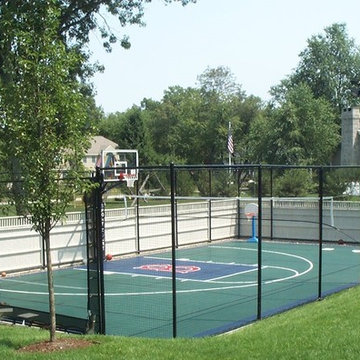 Backyard Basketball and Volleyball Court in Topsfield