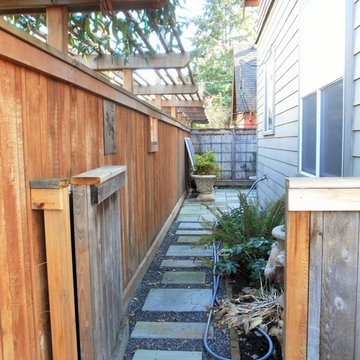 Backyard pathway to new bluestone patio