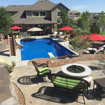 Backyard pool and retaining walls