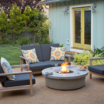 Backyard seating area with fire pit