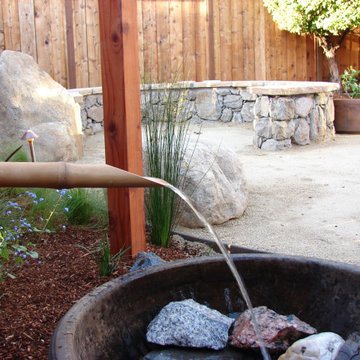 Bamboo Water Feature with Stone Garden Bench