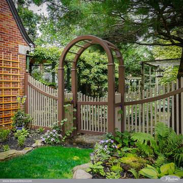 Beautiful Curved Brown and Adobe PVC VInyl Picket Fence