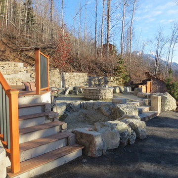 Before and after Stone fire pit Terrace/Decking - Front Entrance