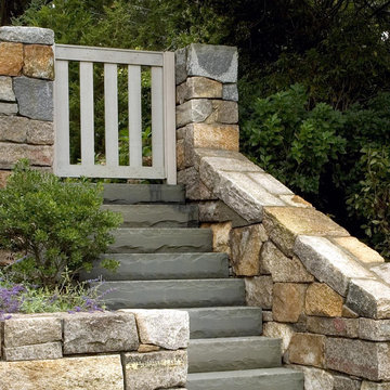 Bluestone and Exterior Granite Stairs with Wood Gate