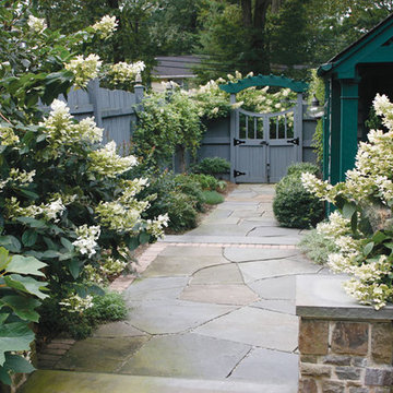 Bluestone side entrance with Oakleaf Hydrangeas