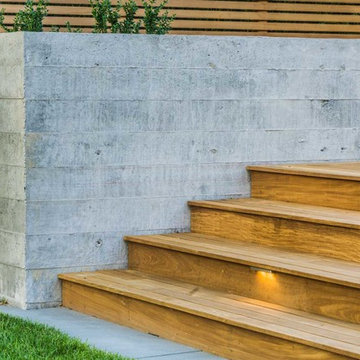 Board Formed Concrete Retaining Wall and Ipe Deck