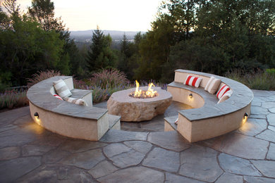 Boulder fire pit with a view