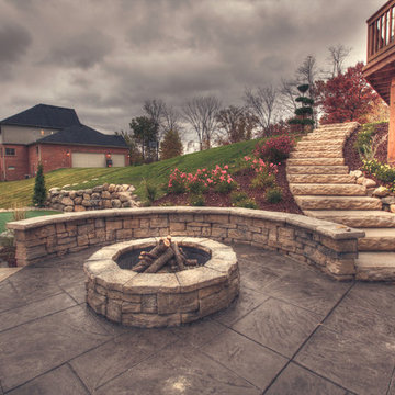 Brick fire pit and sitting wall